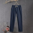 thumbnail image 4 of IDALL Linen Pants Women Harem Pants Women Pocket Elastic Breathable Trousers Loose Cotton Waist Pant Womens Pants Lounge Pants Women Baggy Pants Navy S, 4 of 4