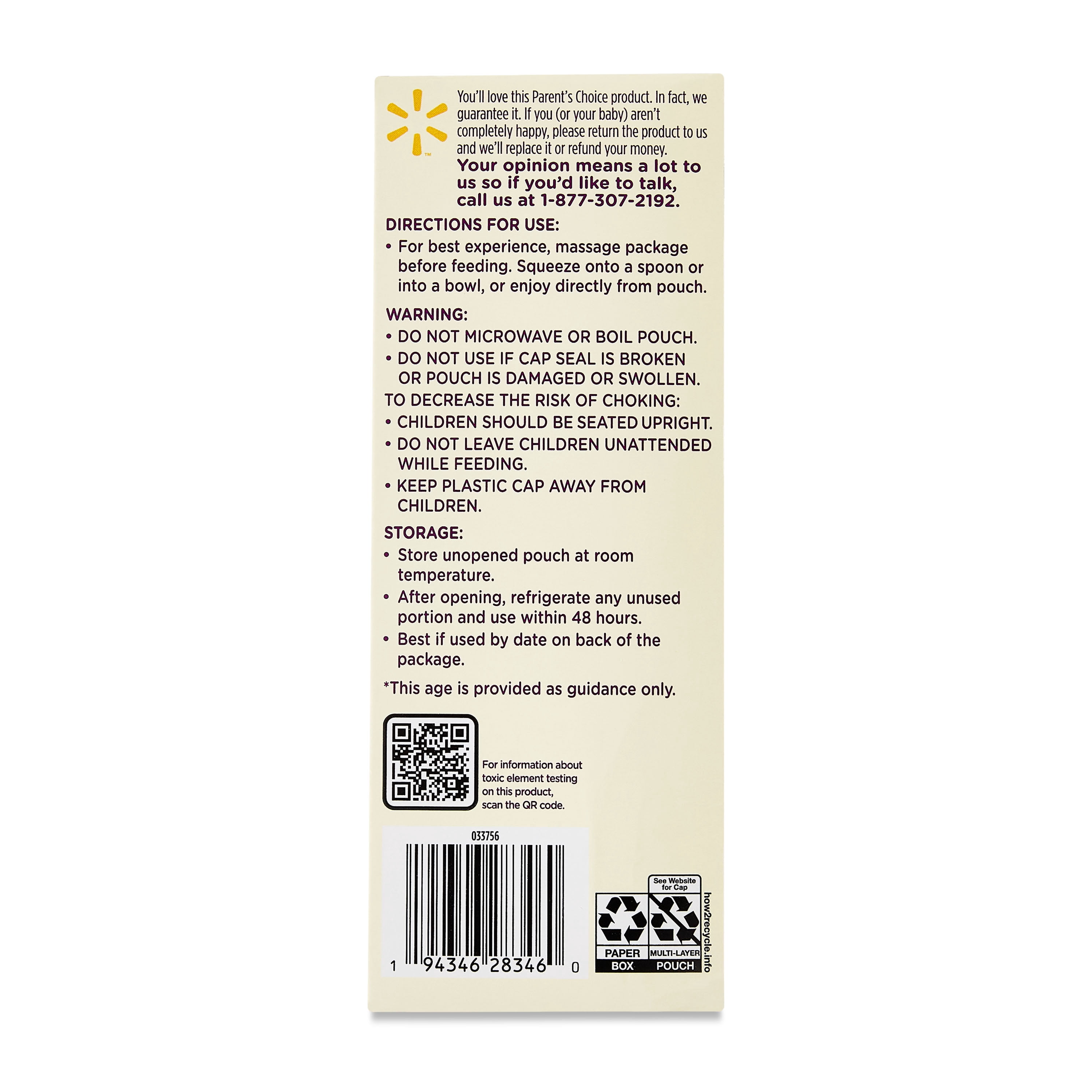 (3 pack) Parent's Choice Organic Stage 2 Baby Food Apple, Strawberry, Carrot & Quinoa, 4 oz Pouches, 4 Pack