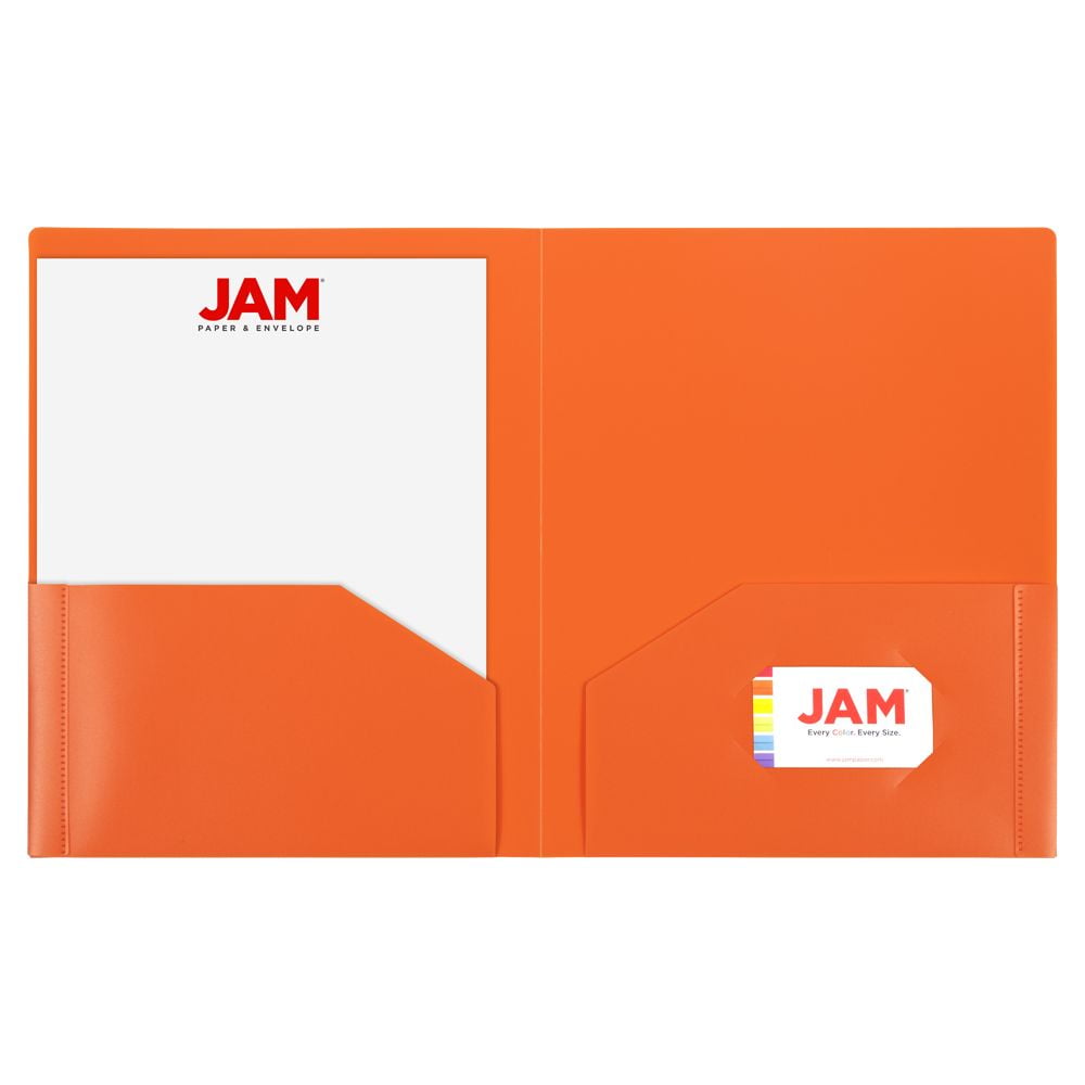 JAM Paper Heavy Duty Plastic Two Pocket Presentation Folders, Orange, 108/pack
