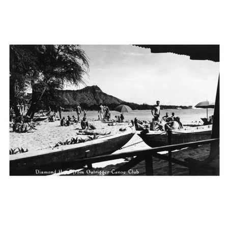 Hawaii Outrigger Canoe Hawaii - O'ahu Island; Diamond Head from Outrigger Canoe Club Print Wall Art By Lantern Press ()