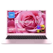 HYYUO 15.6" Laptop Computer, 8GB RAM 256GB SSD, Intel 6500Y with 2 Cores 4 Thread, Up to 3.4GHz, FHD Display, Laptop for Business, Student, Office, Pink, Lightweight, Windows 11 Laptop