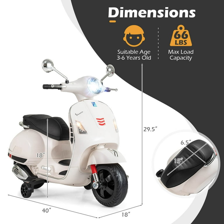 Vespa ホワイト キッズスクーター Costway Licensed VESPA 12V Kids Electric Motorcycle with Music