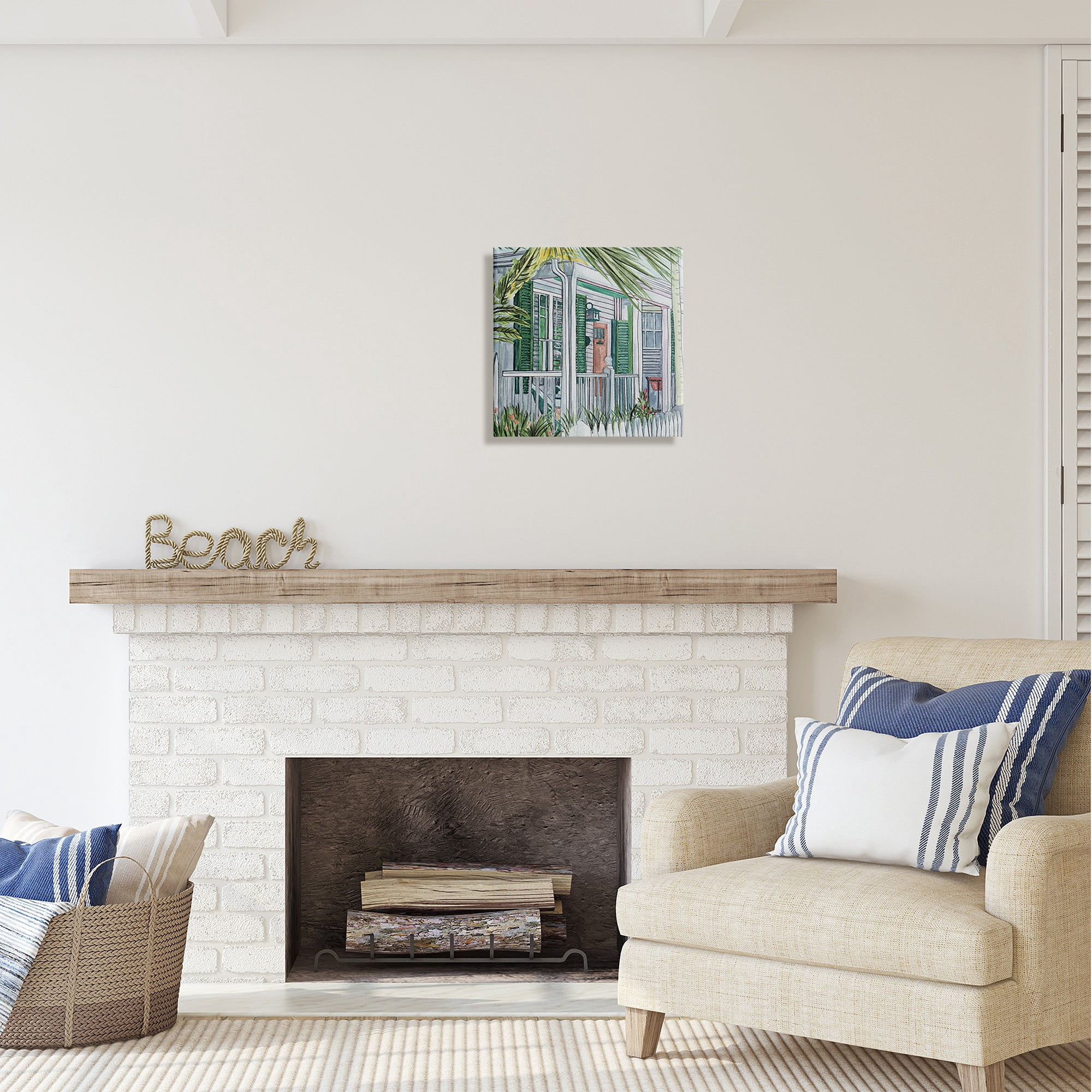 Stupell Industries Tropical Cottage Porch Botanical & Floral Painting Gallery Wrapped Canvas Art Print Wall Art, 17 x 17