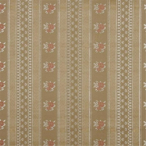 Designer Fabrics D128 54 in. Wide Gold- White And Red- Floral Striped Brocade Upholstery Fabric