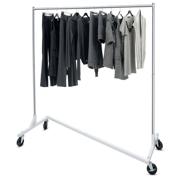 SLSRFD Commercial Garment Rack with Wheels, Collapsible Heavy Duty Rolling Clothing Rack with Z-Base, Silver, 220lbs Capacity