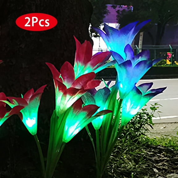 Solarek 2Pcs Outdoor Solar Garden Stake Lights Multi-color Changing Lily Flower LED Lamp Decorative Landscape Lamp with 8Pcs LED Beads IP65 Waterproof