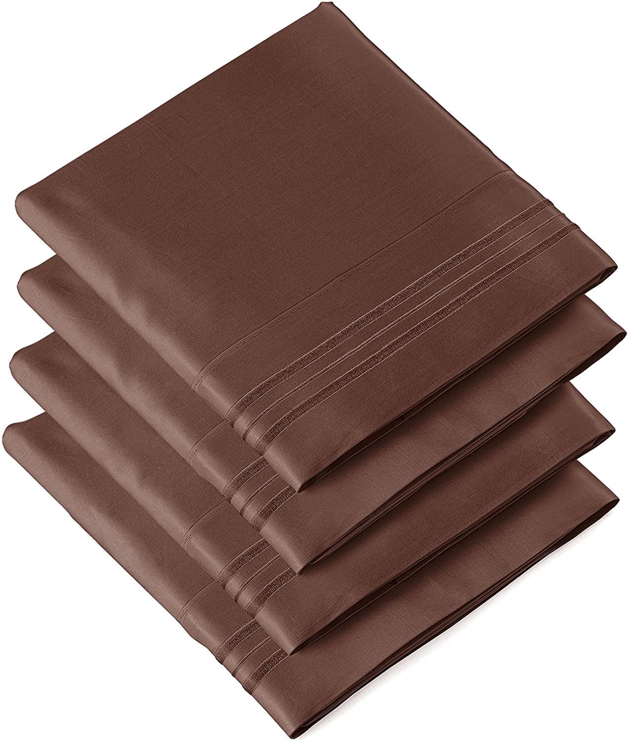 CGK Linens Extra Soft Pillowcases Set of 4 - King Size Hotel Luxury Breathable & Cozy 4-Piece Pillow Covers, Brown