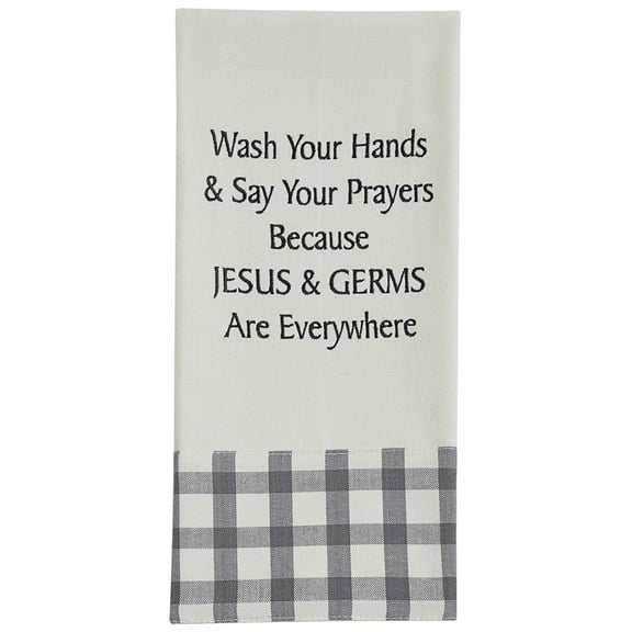 Park Designs Prayers And Germs Embroidered Dishtowel