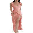 thumbnail image 1 of PENGXIANG Volants Profond V-Cou Bretelles Longues Robe pour les Femmes Y2k Dos Nu Haute Split Robes de Soirée d'Été, 1 of 9