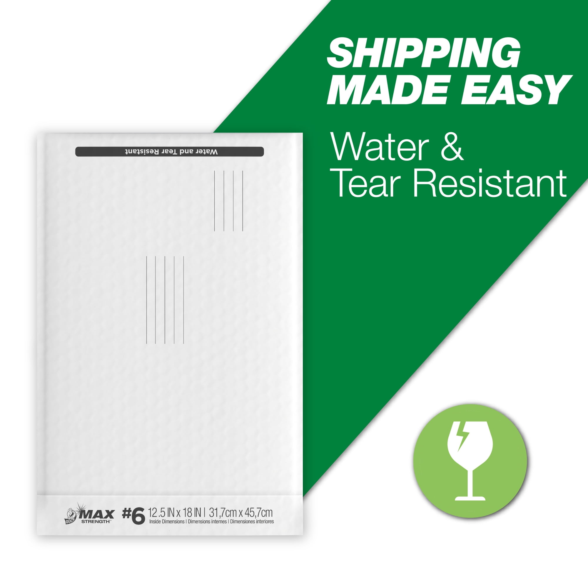 Duck Max Strength Self-Sealing Poly Bubble Mailer #6, 12.5" x 18.5", Solid White
