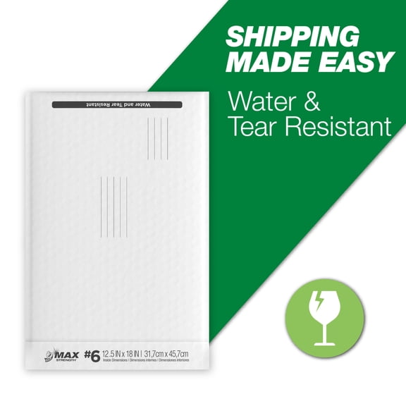 Duck Max Strength Self-Sealing Poly Bubble Mailer #6, 12.5" x 18.5", Solid White