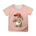 thumbnail image 1 of PMVFHDE T-Shirt Graphique à Manches Courtes Imprimé Lapin de Pâques pour Enfants, Col Rond, Décontracté, Printemps Été, Rose Clair, 3-4 Ans, 1 of 4