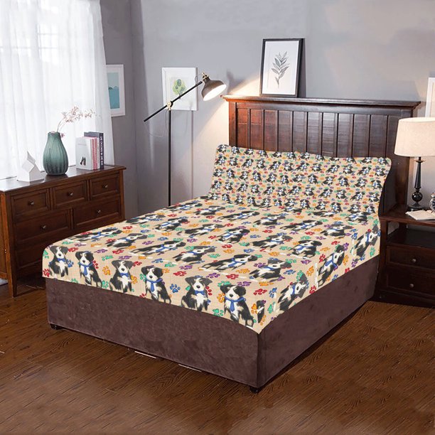 Juego de cama de 3 piezas Rainbow Paw Print Greater Swiss Mountain Dogs Azul