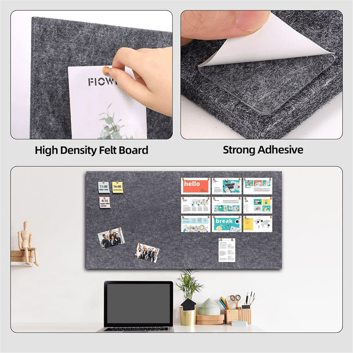 Cork Board Wall Felt Board Tile with 60 Push Pins A