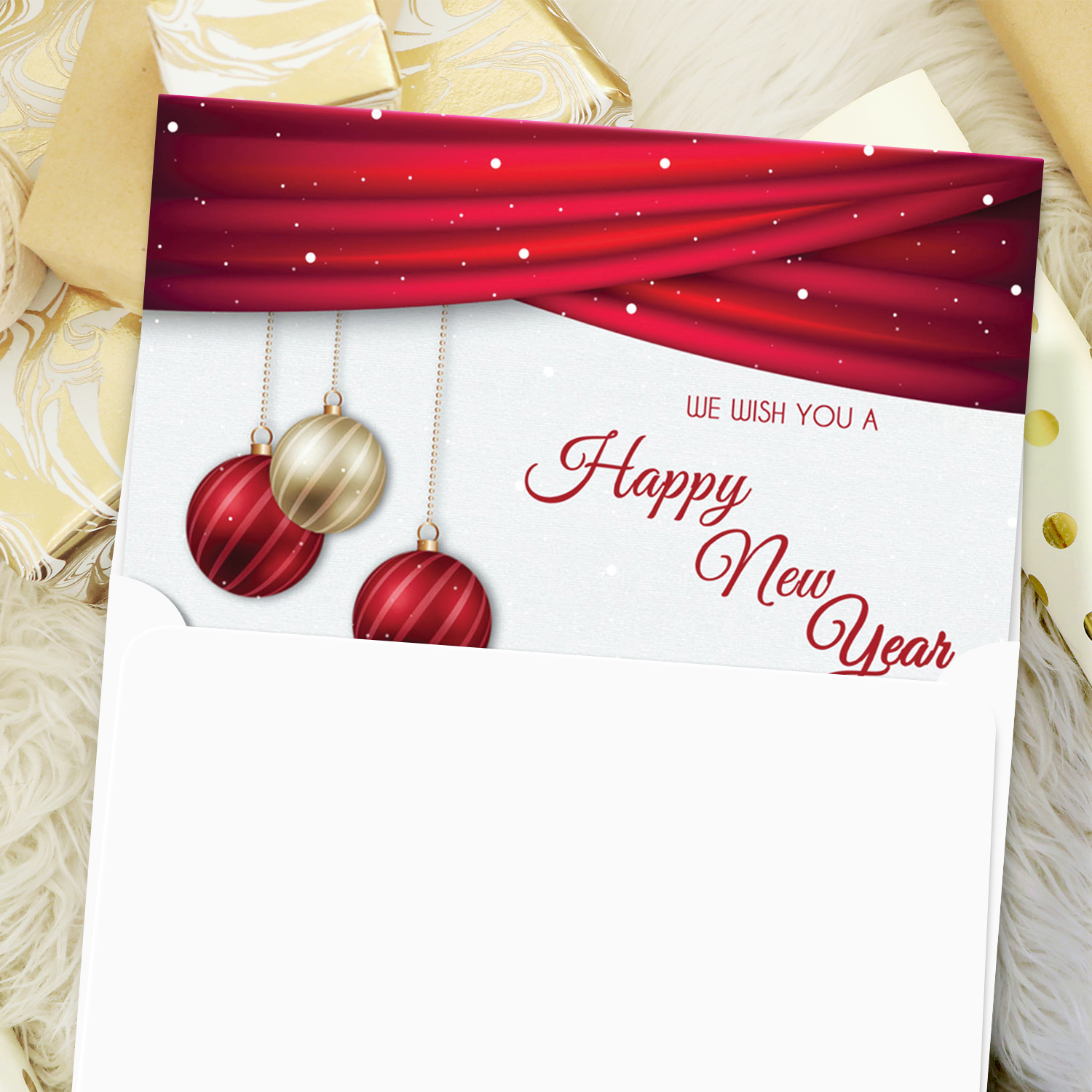 2026 Happy New Year Cards and Envelopes | Elegant Christmas, Holidays, Xmas, New Year's Eve Red Thank You Invitation Greeting Cards Set – 25 Half Fold Cards and A7 Envelopes | 5 x 7 inches (A7 Size)