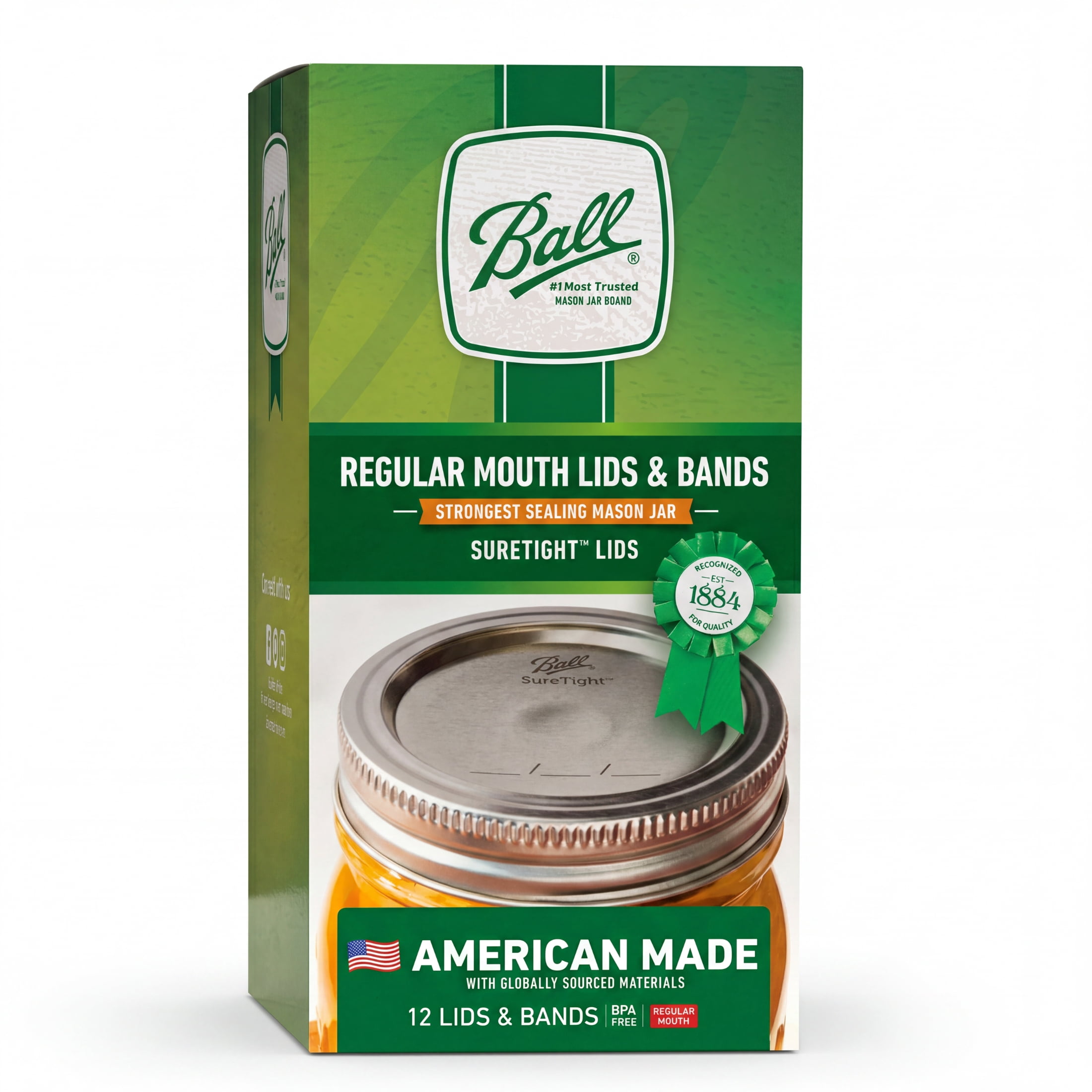 (3 pack) Ball Regular Mouth Jar Lids and Bands, 12 Count