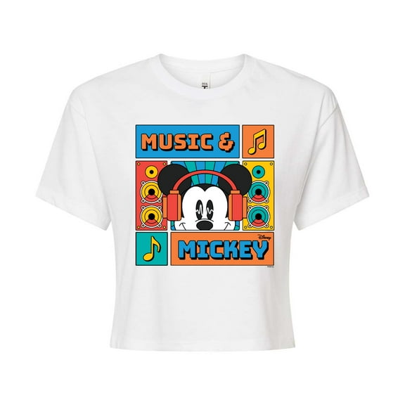 Disney - Music And Mickey - Juniors Cropped Cotton Blend T-Shirt