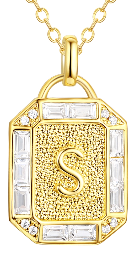 Adult 14KT Gold Flash Plated Initial Double Necklace Set with Simulated Diamonds