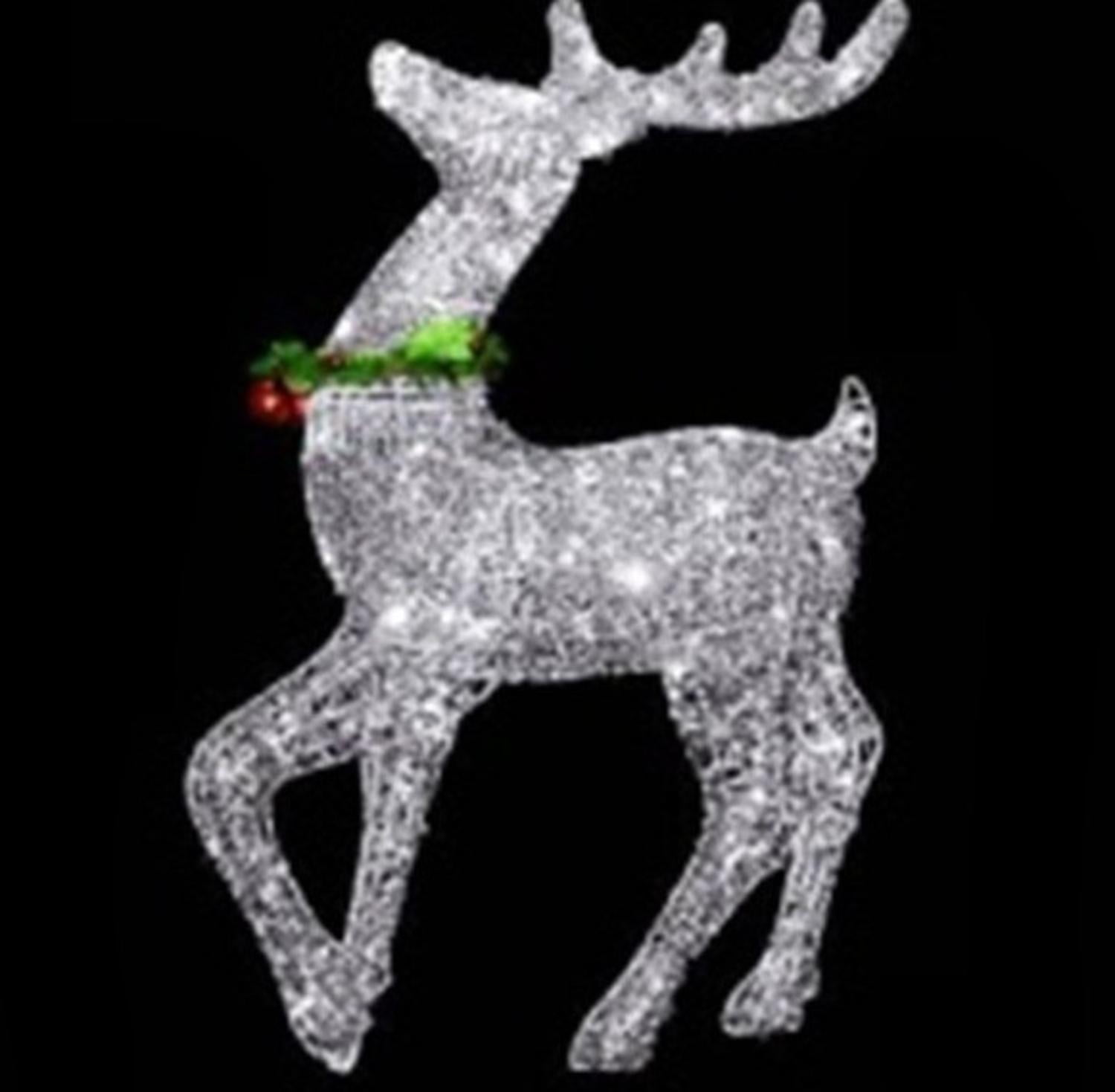 34" Prelit Silver Glittered Prancing Reindeer Christmas Yard Art