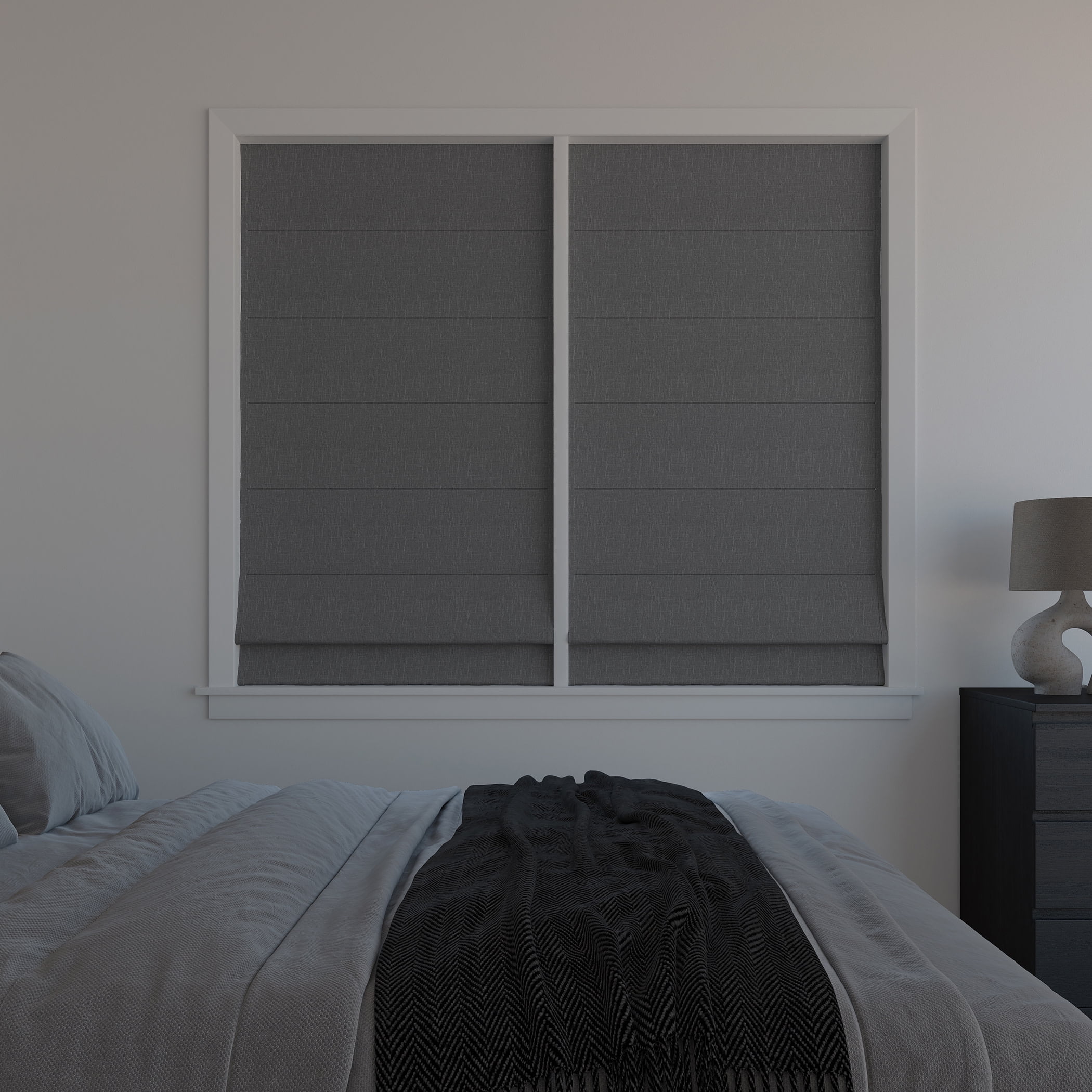 Sun Zero Pryer 1-Piece Textured 100% Blackout Cordless Roman Shade, 39"X64", Steel Gray