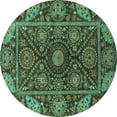 thumbnail image 1 of Ahgly Company Machine Washable Indoor Round Oriental Turquoise Blue Traditional Area Rugs, 7' Round, 1 of 4