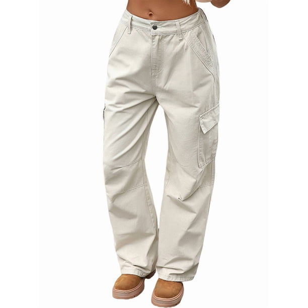 Pantalones Vaqueros Holgados para Mujer, Elásticos, Sueltos, de Cintura Alta y Pierna , Estilo Años 90, Y2K Caqui XL