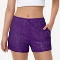 thumbnail image 2 of Women's Sequin Shorts Elastic Waist Sparkly Party Bottoms with Pockets - Medium, Purple, 2 of 6