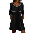 thumbnail image 2 of Ayolanni Fashion Dresses for Women Solid 3/4 Sleeve Crew Neck Midi Shift Dress Going Out Cotton Casual Daily Wear Patchwork Sundress with Pockets Black L, 2 of 5