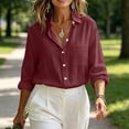 thumbnail image 7 of DeHolifer Shirts for Women Button Down Long Sleeve Dress Shirts Collared Blouses Work Casual Solid Tunic Tops Wine L, 7 of 7