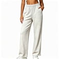thumbnail image 2 of BRELIL Women's High Waisted Straight Leg Sweatpants with Pockets Casual Loose Lounge Pants Solid Officewear Long Trousers Fashion Outfits, White M, 2 of 7