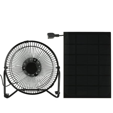 Black Solar Panel Powered/USB Iron Fan Outdoor Traveling Fishing Home Office Camping Hiking Picnic Barbecue Cooling Ventilation Car Cooling Fan 4/6/8Inch