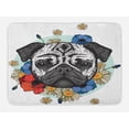 thumbnail image 1 of Pug Bath Mat, Black and White Head of a Pug on Floral Arrangement with Beautiful Flowers Daisies, Non-Slip Plush Mat Bathroom Kitchen Laundry Room Decor, 29.5 X 17.5 Inches, Red Blue Black, Ambesonne, 1 of 2