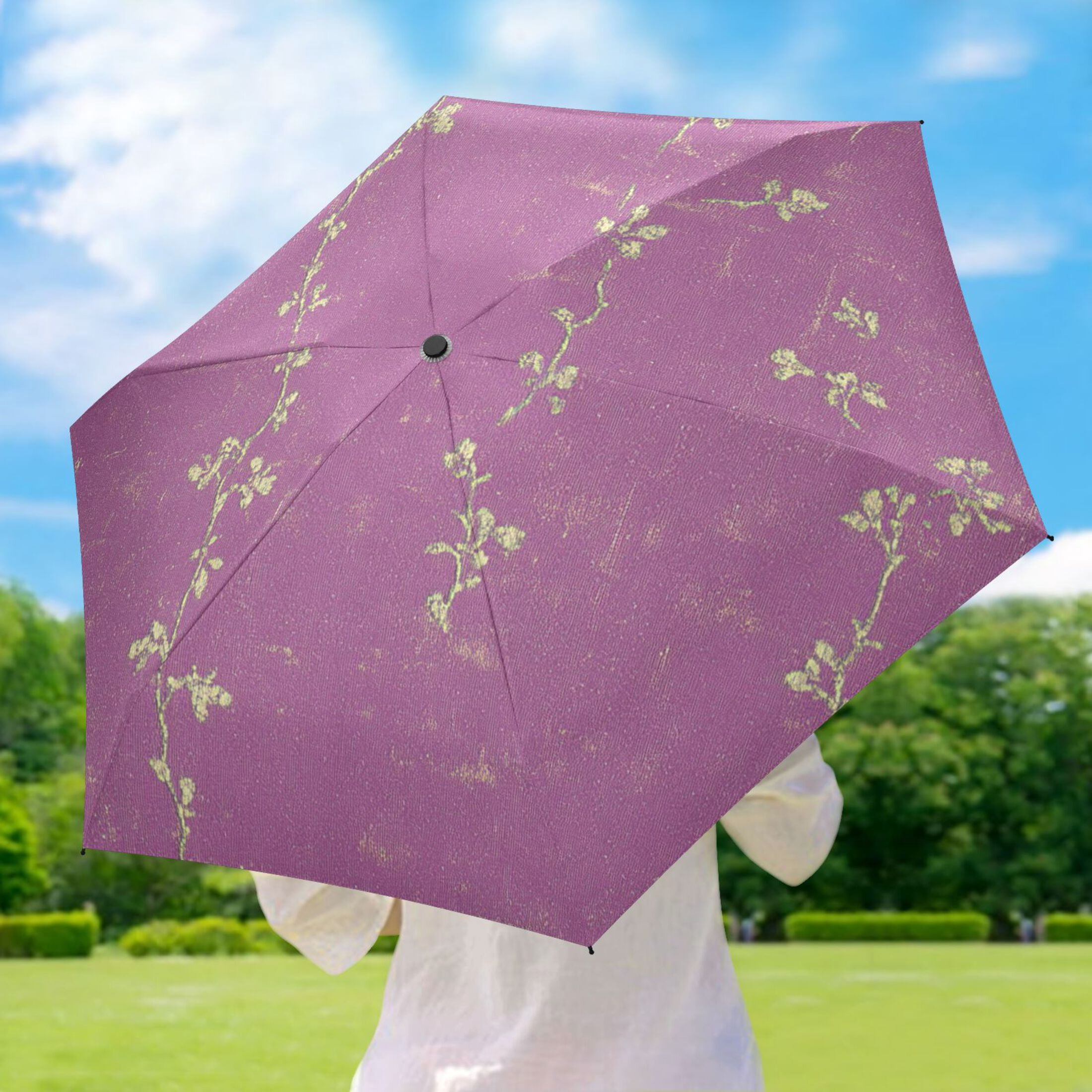 Ornate Floral Umbrellas for Sun Auto Open Close UV50+ Waterproof 5-Fold Compact Fiberglass Frame