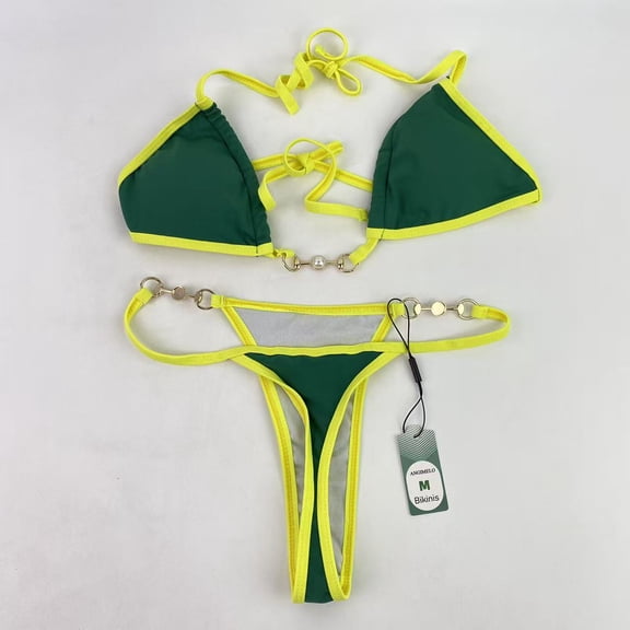 ANGIMELO Bikinis,Women's Triangle Bikini Tie Side Whip Stitch String Bikini