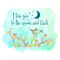 thumbnail image 2 of Watercolor Decal I Love You To The Moon And Back Bedroom Wall Decal for Children Moon Stars Flowers & Birds Colorful Art Cute Themed Room Décor - Size: 40 In x 32 In, 2 of 5