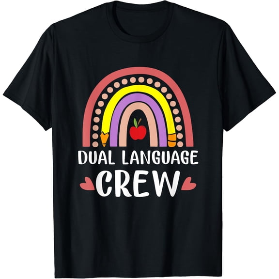 Dual Language Crew Rainbow Boho Bilingual Teacher T-Shirt