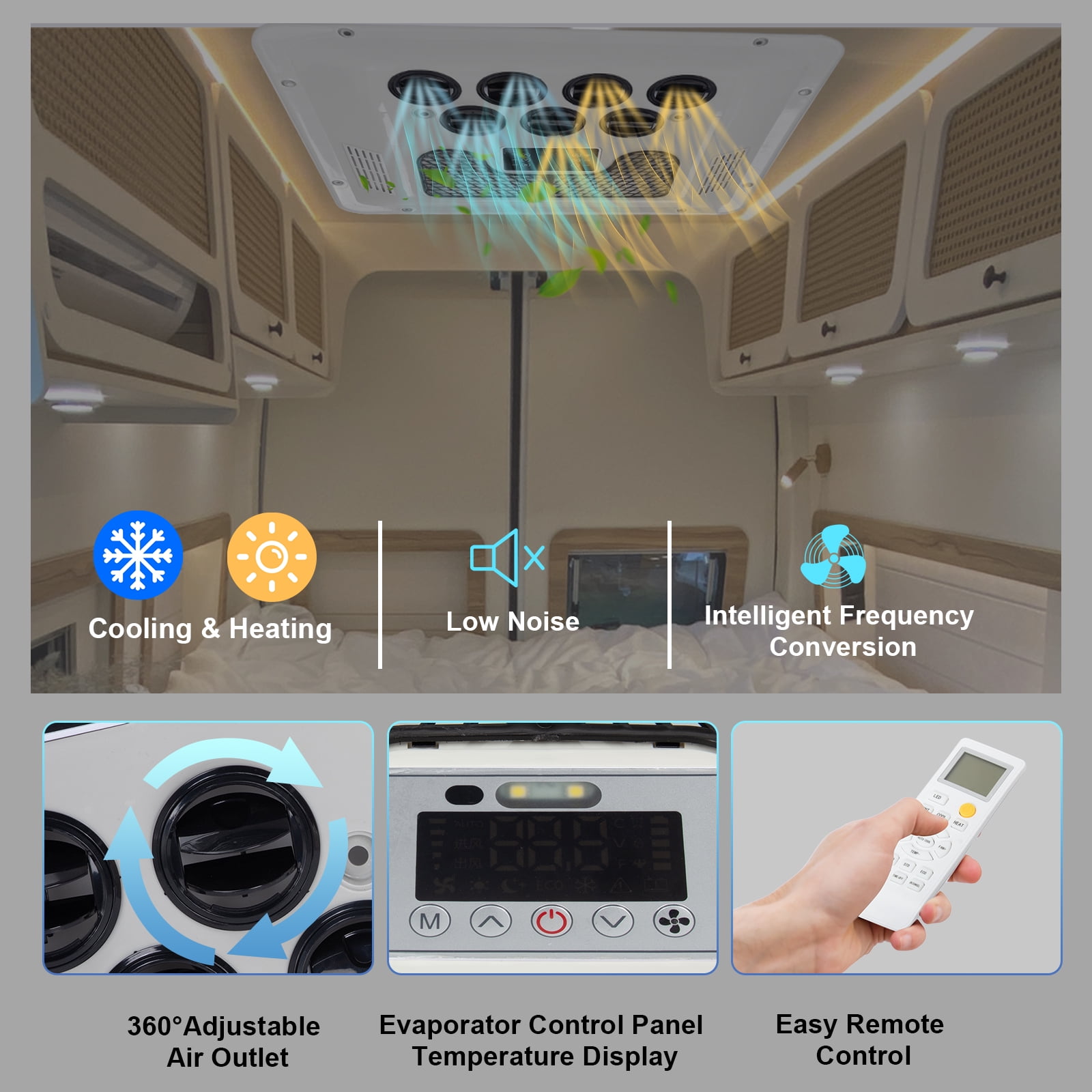 13500 BTU Truck Cab Air Conditioner for RVs, 12 V Mini-Split Electric Heat & Cool Rooftop AC Unit for Semi Trucks Bus Caravan Trailer