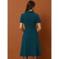 thumbnail image 3 of Vestidos estilo swing retro vintage de manga corta con cuello en V y botones para mujer de los años 50 Azul Pavo Real L, 3 of 6