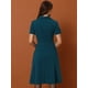 thumbnail image 3 of Vestidos estilo swing retro vintage de manga corta con cuello en V y botones para mujer de los años 50 Azul Pavo Real L, 3 of 6