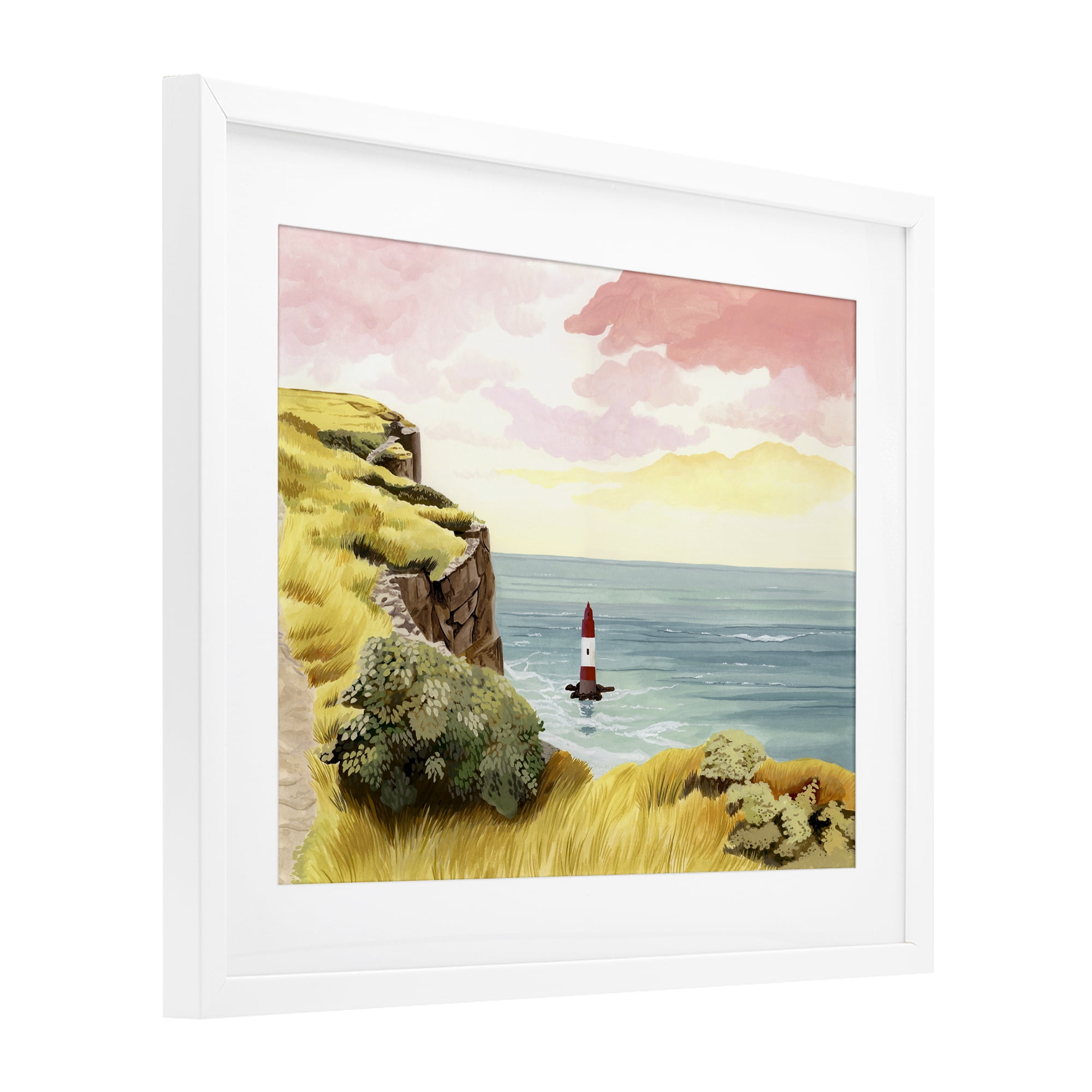 Beachy Head Lone Lighthouse White Framed Print Under Glass, design by Courtney Haley