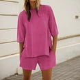 thumbnail image 2 of Women Shorts Sets Outfits Short Sleeve Solid Crew Neck Side Slit Loose T Shirt Shorts Matching Set Womens Summer Outfits RD3 XXXL, 2 of 4