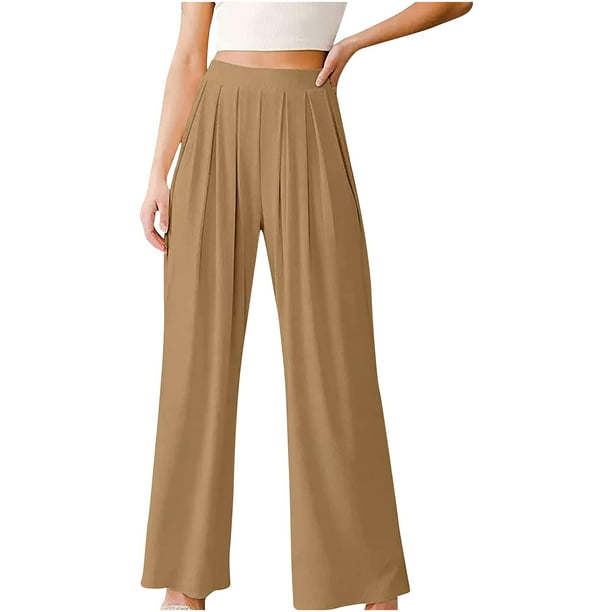 JWZUY Women's 2023 Casual Work Pants Pocket Elastic High Waist Straight