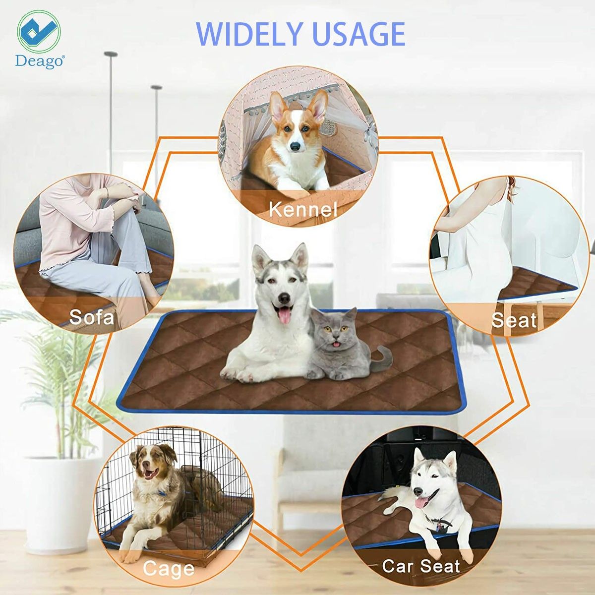Deago Self-Heating Pet Bed, Thermal Mat, Brown Small photo 5