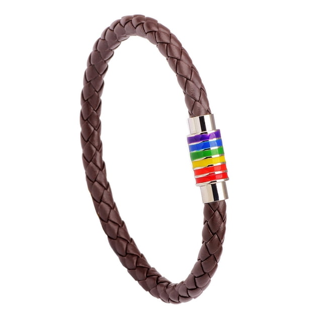 Pulsera de piel de vaca tejida, pulsera de arcoíris, colorida, moda, cobre, hebilla magnética, joyería