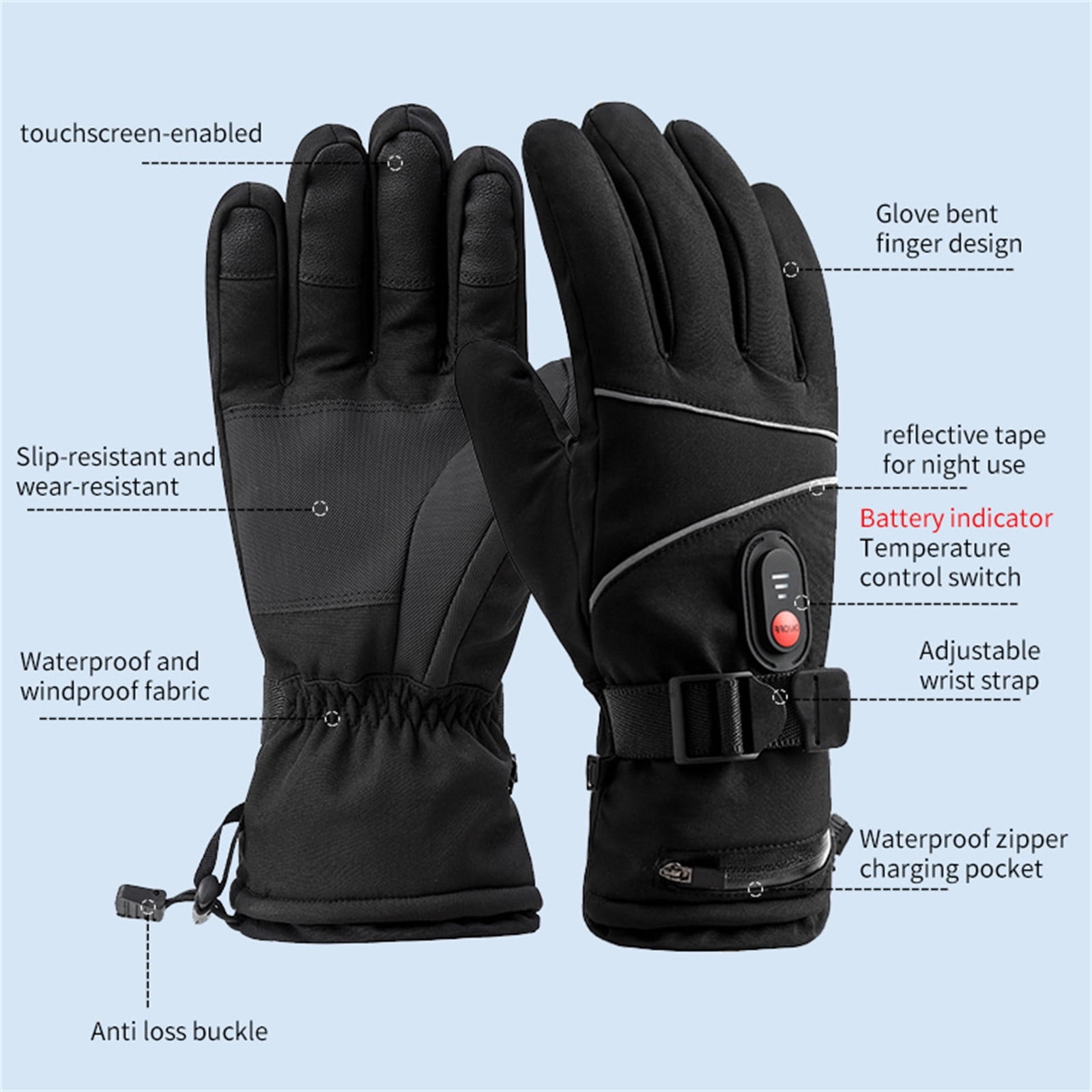 Heated Winter Gloves With Carbon Fiber Heating Gloves For Both Men And Women, 3 Temp Settings & Touchscreen Tips, Waterproof Thinsulate Insulated Gloves For Outdoor Sports,Travel, Cycling, Skiing