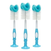 Dr. Brown's Baby Bottle Brush with Suction Cup Stand, Sponge, Scrubber & Nipple Cleaner Blue, 3 Pack