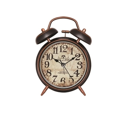 HOARBOEG Vintage Double Bell Alarm Clock - Retro Metal Desk Clock with Loud Ringing Alarm, Silent Non-Ticking Quartz Movement for Bedroom, Office, Home Decor