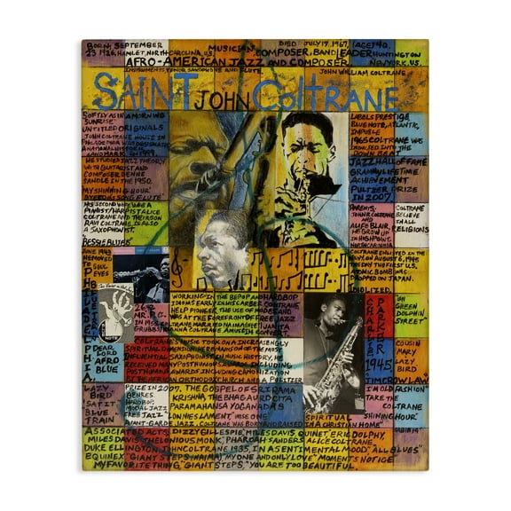 Stupell Industries Saint John Coltrane Collage People Drawing Wrapped Canvas Art Print Wall Art, 16 x 20