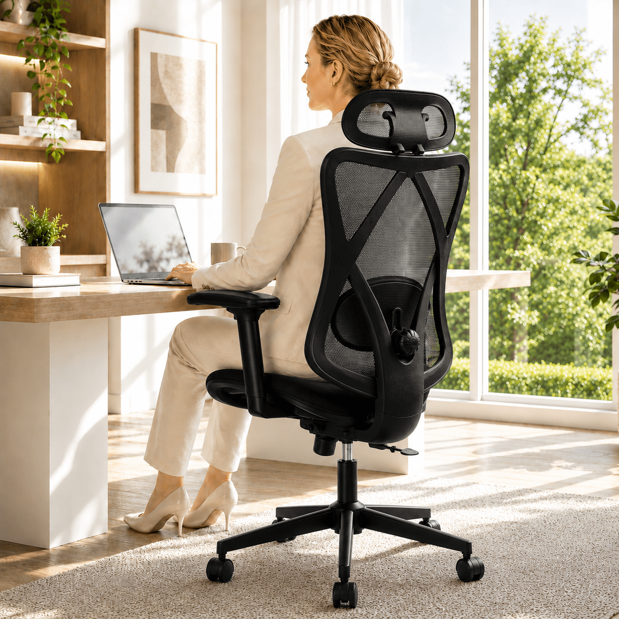 black mesh office chair with product