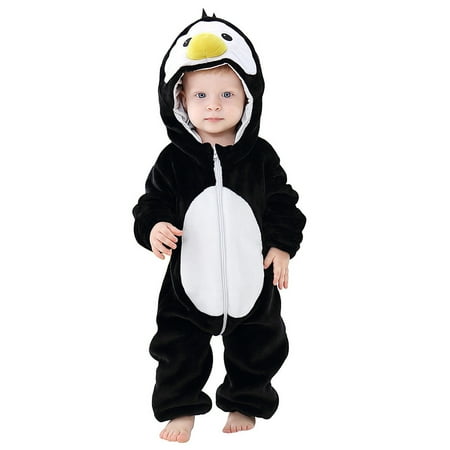 

EHTMSAK Newborn Infant Baby Toddler Long Sleeve Hooded Jumpsuit for Girl Boy Winter Warm Cartoon Clothes Romper Black 0-24M 90